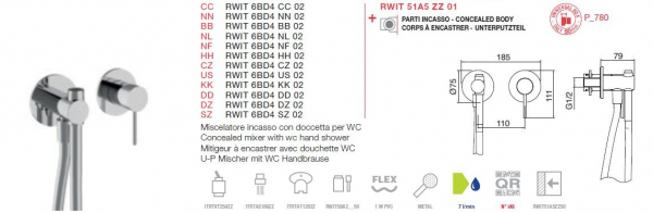 Treemme Handbrauseset für WC WC-Dusche Toilettendusche Unterputz 6BD4