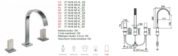 Treemme Kea Armatur Dreilochbatterie Wasserhahn für Waschbecken 7A16K mit Marmorgriff