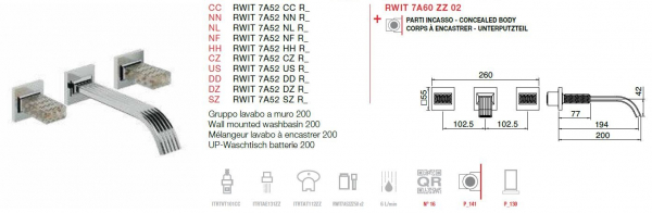 Treemme Kea Armatur Unterputz Wasserhahn für Waschbecken 7A52R mit Kristallgriff inkl. Unterputzkörper