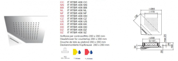 Treemme Kopfbrause Dusche Deckenmontage Origami RTBR 406