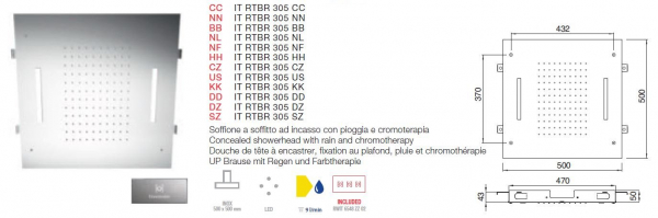 Treemme Kopfbrause mit Farbtherapie Dusche Deckenmontage RTBR 305