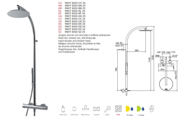 Treemme Regenbrause-Set Duschset mit Antikalk Handbrause und Kopfbrause 6500