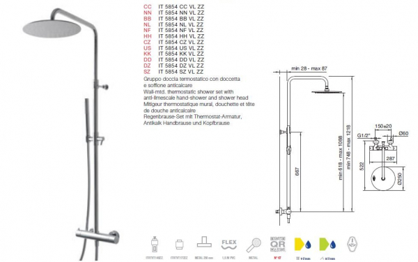 Treemme Regenbrause-Set Duschset mit Thermostat-Armatur, Antikalk Handbrause und Kopfbrause 5854