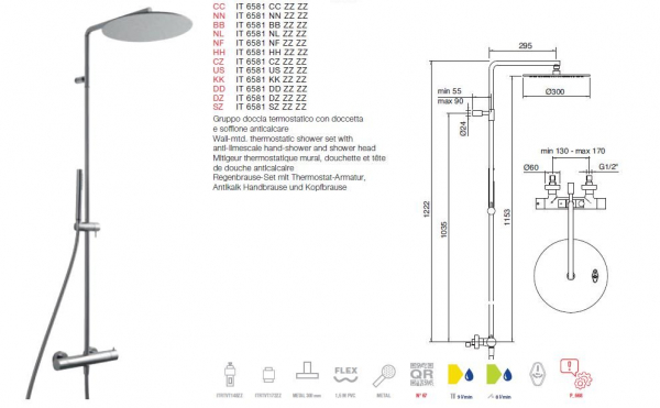 Treemme Regenbrause-Set Duschset mit Thermostat-Armatur, Antikalk Handbrause und Kopfbrause 6581/ZZ