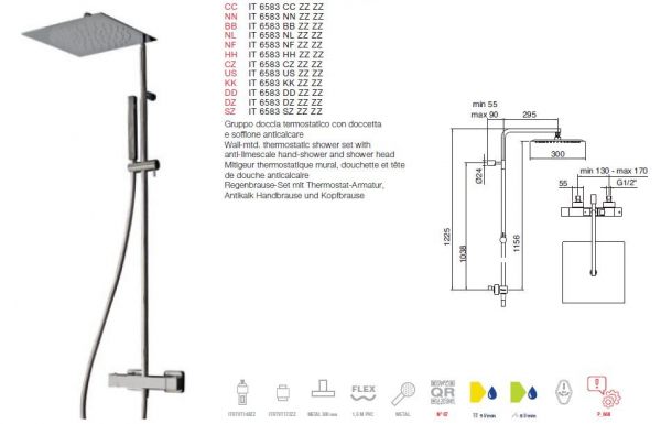 Treemme Regenbrause-Set Duschset mit Thermostat-Armatur, Antikalk Handbrause und Kopfbrause 6583