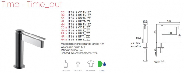 Treemme Time Time_out Armatur Einhand-Wasserhahn Waschtischmischer 5111/TM