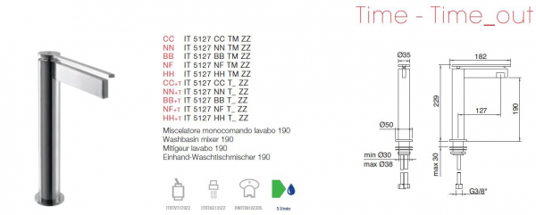 Treemme Time Time_out Armatur Einhand-Wasserhahn Waschtischmischer 5127 TM