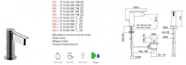 Treemme Time Time_out Bidetmischer Wasserhahn für Bidet 5120 TM