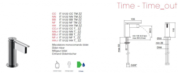 Treemme Time Time_out Bidetmischer Wasserhahn für Bidet 5122 TM