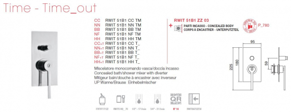 Treemme Time Time_out Hebel Unterputz-Mischer Wanne/Brause 51B1 TM