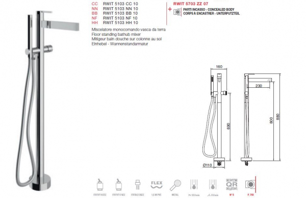 Treemme Time Time_out Standarmatur mit Handbrause für Badewanne 5103