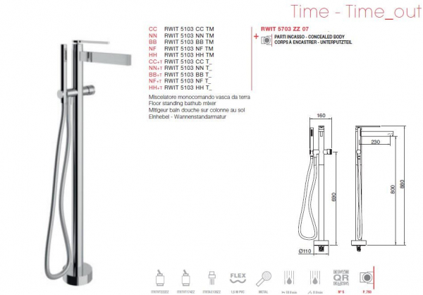 Treemme Time Time_out Standarmatur mit Handbrause für Badewanne 5103 TM