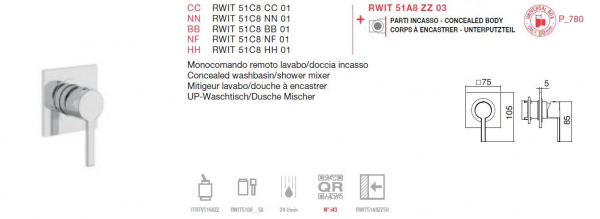 Treemme Time Time_out Unterputz Waschbecken-Mischer / Duschhebel 51C8