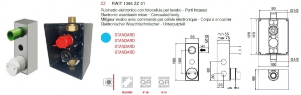 Treemme Unterputzteil Standard 1395/01 für elektronische Waschtischarmaturen berührungsfrei