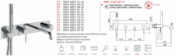 Treemme Up+ Badewannenarmatur Unterputz mit Auslauf und Handbrause 6BD7