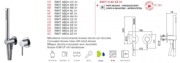 Treemme Up+ Brausemischer Unterputz mit Handbrause 6BD4