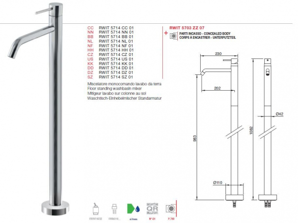 Treemme Up+ Einhand Waschtischmischer Standarmatur Wasserhahn 5714