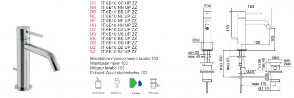 Treemme Up+ Einhand Waschtischmischer Wasserhahn 6B10