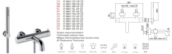 Treemme Up+ Thermostat-Badewannenarmatur Aufputz mit Auslauf und Handbrause 6B01