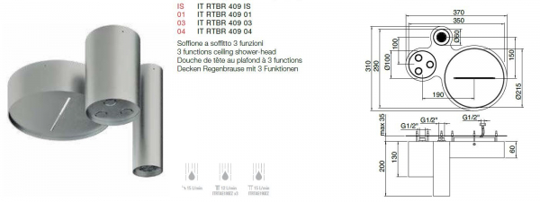 Treemme Watertube Duschkombination Deckenbrause mit 3 Zylindern RTBR409