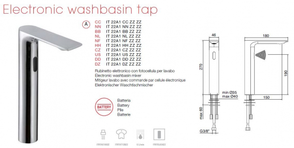 Treemme elektronischer Waschtischmischer berührungsloser Wasserhahn Armatur 22A1/ZZ