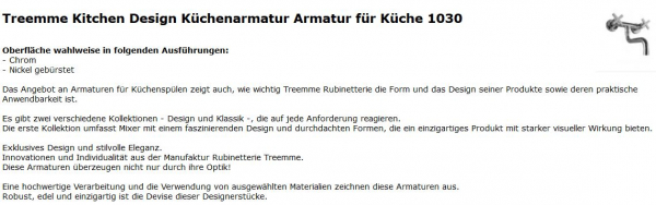 Treemme Kitchen Design Küchenarmatur Armatur für Küche 1030