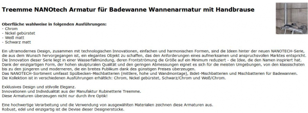 Nanotech Wannenarmatur von Treemme mit Handbrause