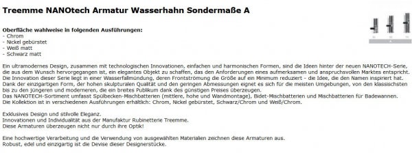 Nanotech Wasserhahn von Treemme mit vielen Abmessungen Modell A