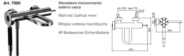 Treemme Philo 7000 Armatur für Badewanne, Wannenarmatur