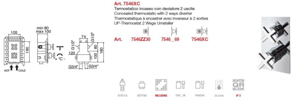 Line Thermostat Umsteller Armatur Unterputz für Dusche und Badewanne von Treemme