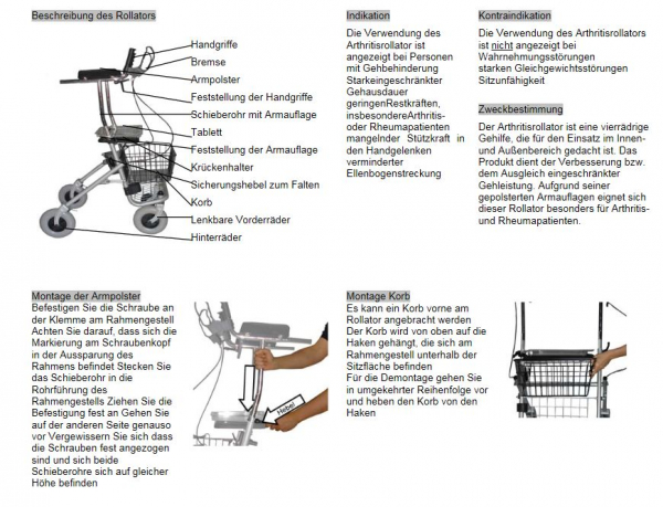 Trendmobil Rollator Gehwagen Standard Stahl Arthritis-Ausführung mit Bremse und Korb