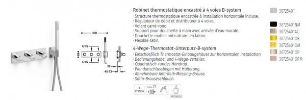 Tres B-System 4-Wege-Thermostat-Unterputz-B-system mit Handbrause 30725401
