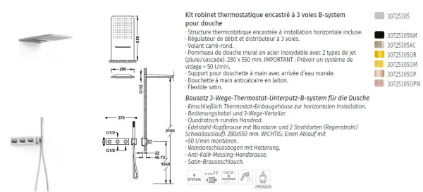 Tres B-System Bausatz 3-Wege-Thermostat-Unterputz Duschset Dusche 30725305