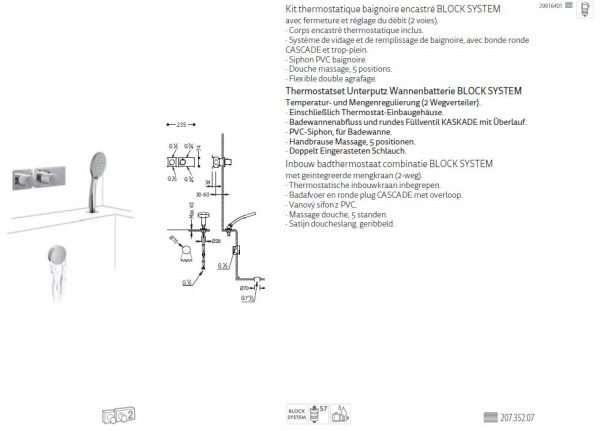 Tres Block System Badewanneneinlauf mit Handbrause 20735207, modernes Design für Ihr Badezimmer