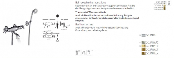 Tres-Clasic Badewannen-Armatur Wandmontage mit Handbrause 24217409 Chrom/Stahl/Gold/Messing, exklusives Design für Ihr Badezimmer