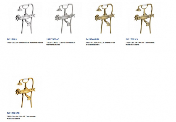 Tres-Clasic Badewannen-Armatur Wandmontage mit Handbrause 24217609 Chrom/Stahl/Gold/Messing, exklusives Design für Ihr Badezimmer