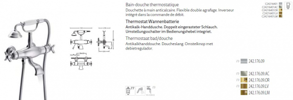 Tres-Clasic Badewannen-Armatur Wandmontage mit Handbrause 24217609 Chrom/Stahl/Gold/Messing, exklusives Design für Ihr Badezimmer