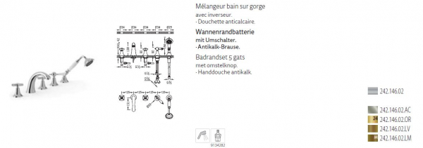 Tres-Clasic Badewannen-Armatur Wannenrand mit Handbrause 24214602 Chrom/Stahl/Gold/Messing, exklusives Design für Ihr Badezimmer