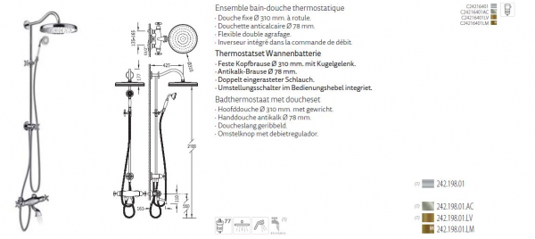Tres-Clasic Wannenarmatur mit Duschkombination 24219801 Chrom/Stahl/Messing, exklusives Design für Ihr Badezimmer