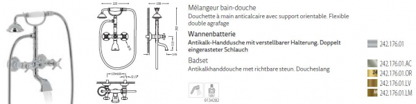 Tres-Clasic Badewannen-Armatur mit Handbrause 24217601 Chrom/Stahl/Gold/Messing, exklusives Design für Ihr Badezimmer