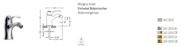 Tres-Clasic Bidet-Armatur Wasserhahn 24212001 Chrom/Stahl/Gold/Messing, exklusives Design für Ihr Badezimmer