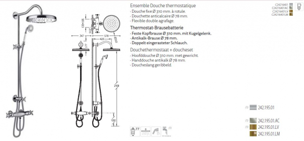 Tres-Clasic Duschset Duschkombination mit Handbrause 24219501 Chrom/Stahl/Messing, exklusives Design für Ihr Badezimmer