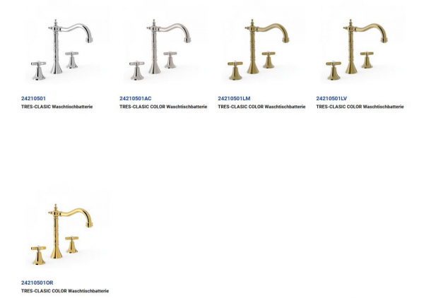 Tres-Clasic Waschtischmischer Wasserhahn 24210501 Chrom/Stahl/Gold/Messing, exklusives Design für Ihr Badezimmer