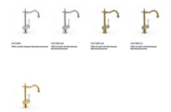 Tres-Clasic Waschtischmischer Wasserhahn 24210801 Chrom/Stahl/Gold/Messing, exklusives Design für Ihr Badezimmer
