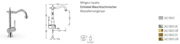 Tres-Clasic Waschtischmischer Wasserhahn 24210801 Chrom/Stahl/Gold/Messing, exklusives Design für Ihr Badezimmer