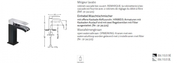 Tres Cuadro Exclusive Einhebel Waschtischmischer Armatur 00611001 Wasserhahn Schwarz, Weiß, Design für Ihr Badezimmer