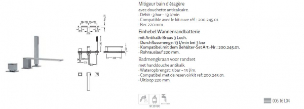 Tres Cuadro-Tres Badewannen-Randarmatur mit Handbrause 00616104, modernes Design für Ihr Badezimmer