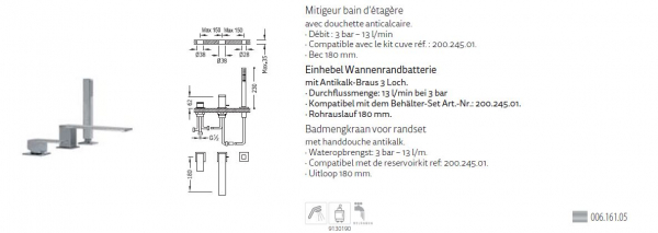 Tres Cuadro-Tres Badewannen-Randarmatur mit Handbrause 00616105, modernes Design für Ihr Badezimmer