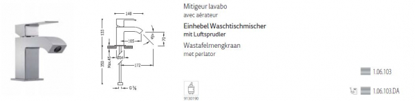 Tres Cuadro-Tres Waschtischmischer Wasserhahn 106103, modernes Design für Ihr Badezimmer