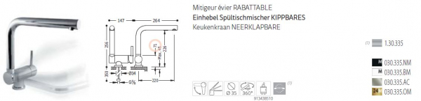 Tres Cuisine Küchenarmatur kippbarer Auslauf Wasserhahn für Spültisch 130335, exklusives Design für Ihre Küche